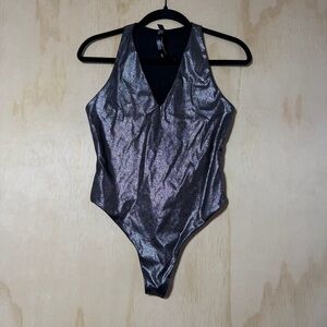 Victoria's Secret Sport metallic silver and black Bodysuit Size Small